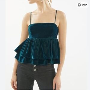 Urban Outfitters Teal Velvet Peplum Cami